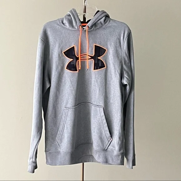 Under Armour Gray Orange Black Hoodie Sweatshirt Sz Medium - Picture 1 of 6